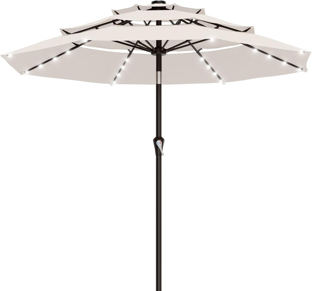 Nine Foot All Weather Patio Umbrella With Solar Lights