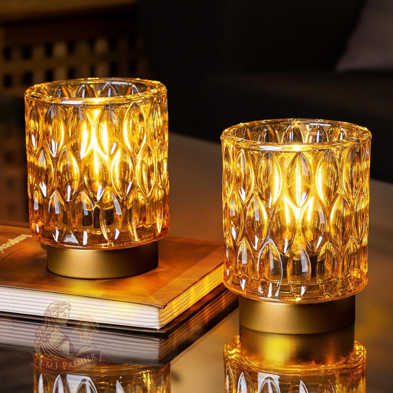 Rechargeable Amber Crystal Glass Tabletop Lamp Timer