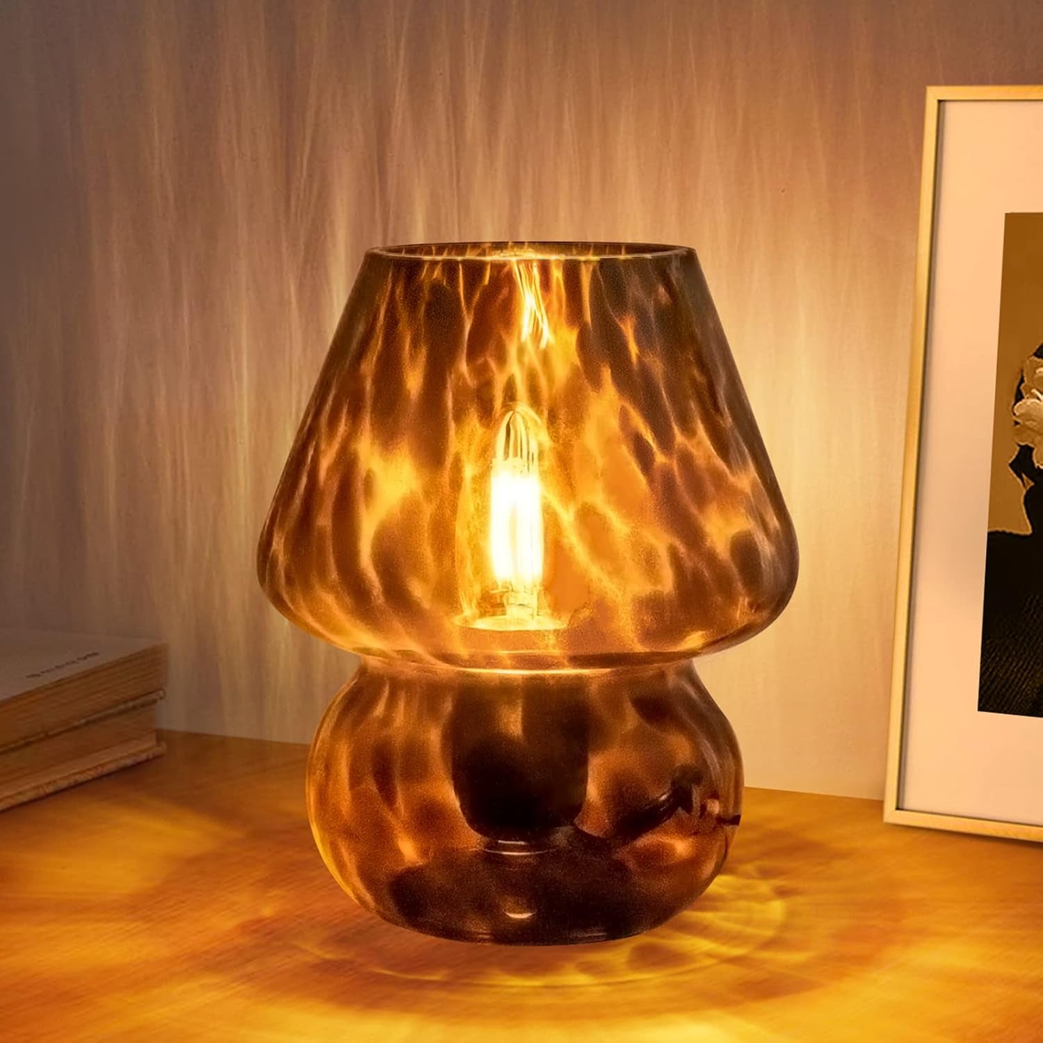 Small Black Murano Mushroom Lamp Stepless Dimmable