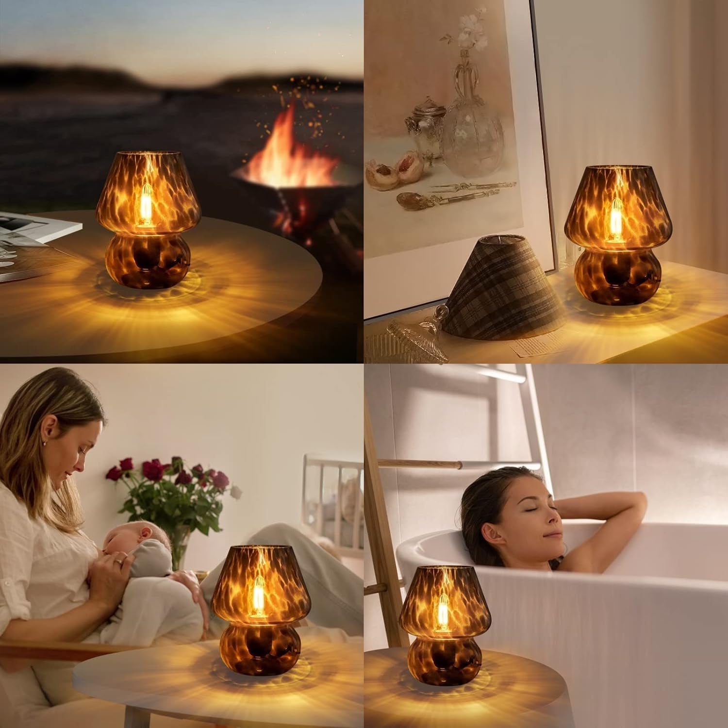 Small Black Murano Mushroom Lamp Stepless Dimmable