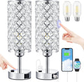 Crystal Diamond Nightstand Lamps Set Silvery Finish