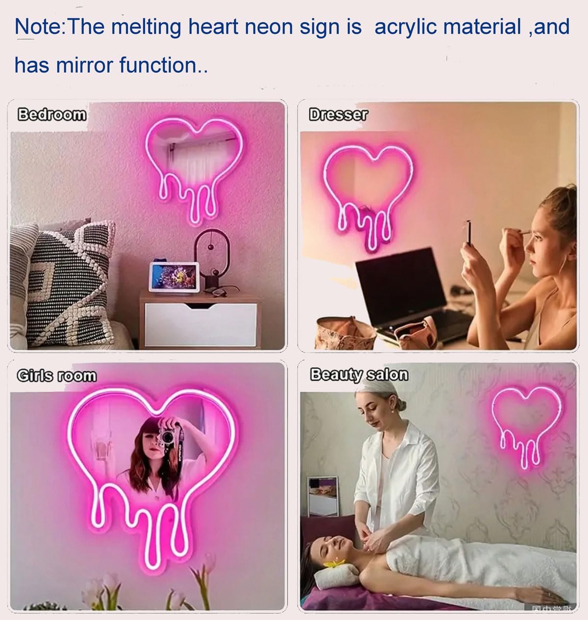 Pink Heart-Melting Neon Light Mirror, Decorative Wall Mirror