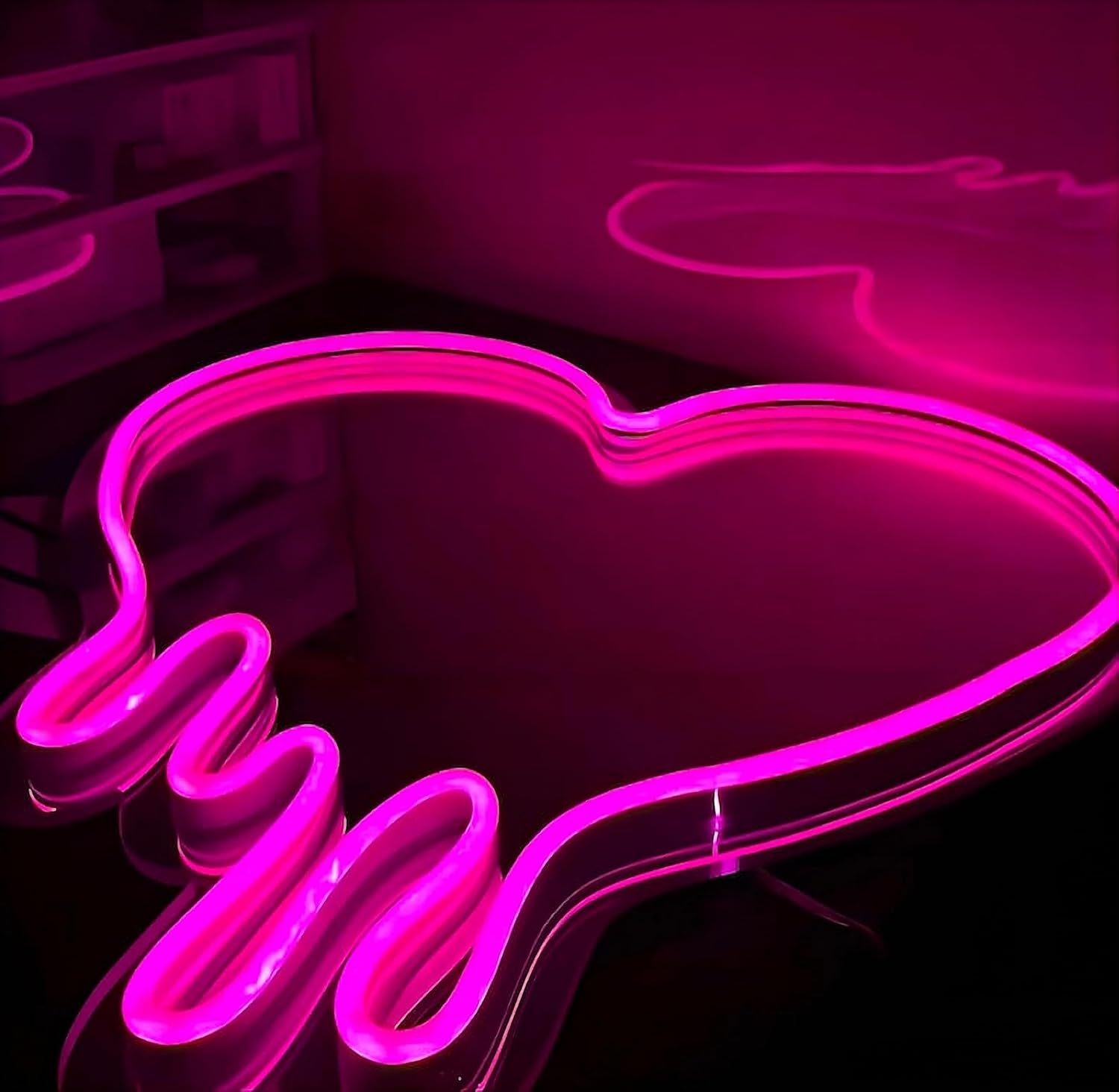Pink Heart-Melting Neon Light Mirror, Decorative Wall Mirror