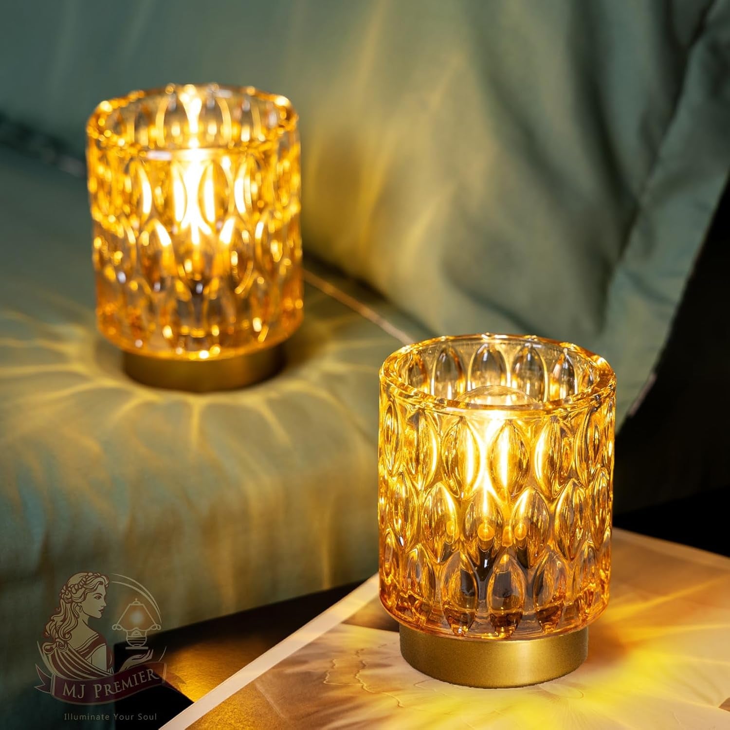 Rechargeable Amber Crystal Glass Tabletop Lamp Timer
