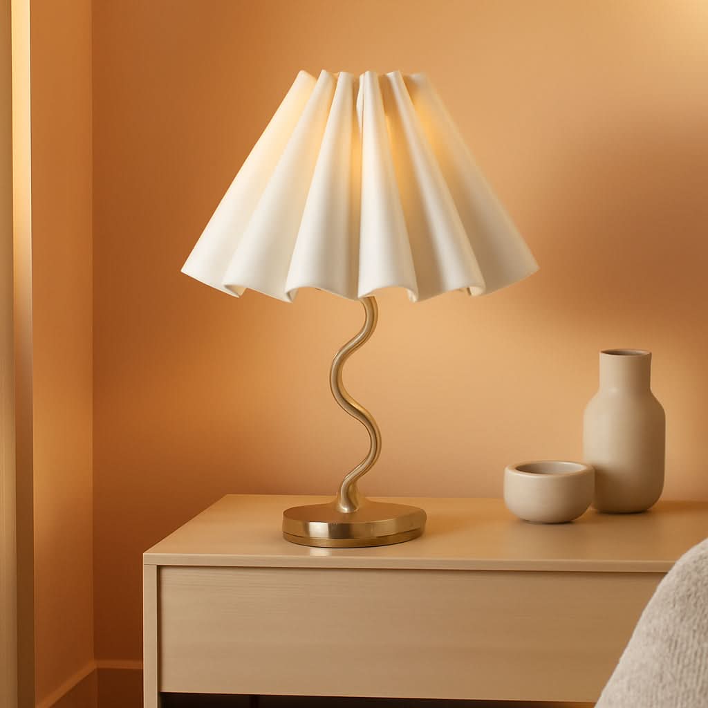 Pleated Linen Table Lamp Modern Bedside Illumination