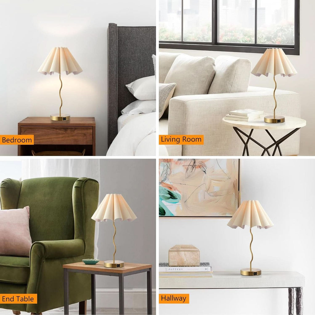 Pleated Linen Table Lamp Modern Bedside Illumination