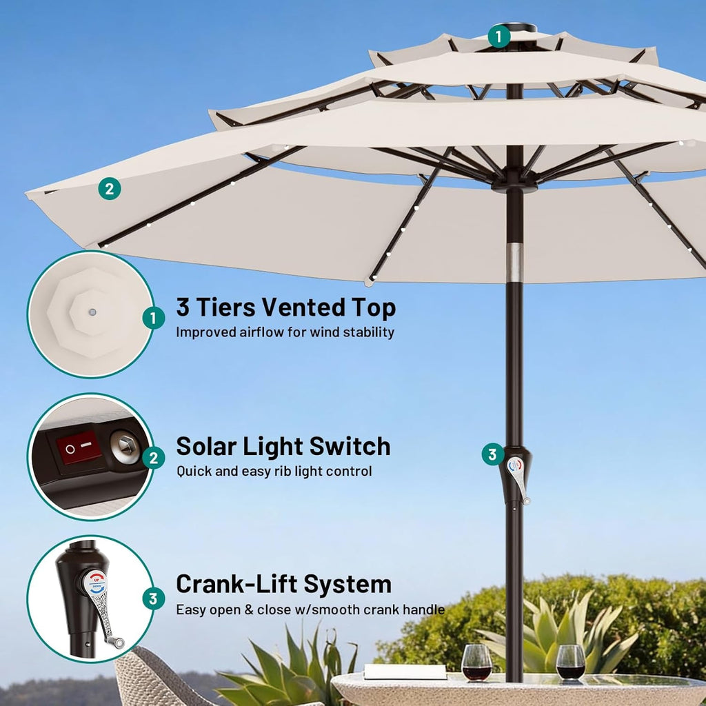 Nine Foot All Weather Patio Umbrella With Solar Lights