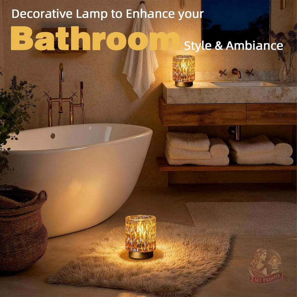 Rechargeable Amber Crystal Glass Tabletop Lamp Timer