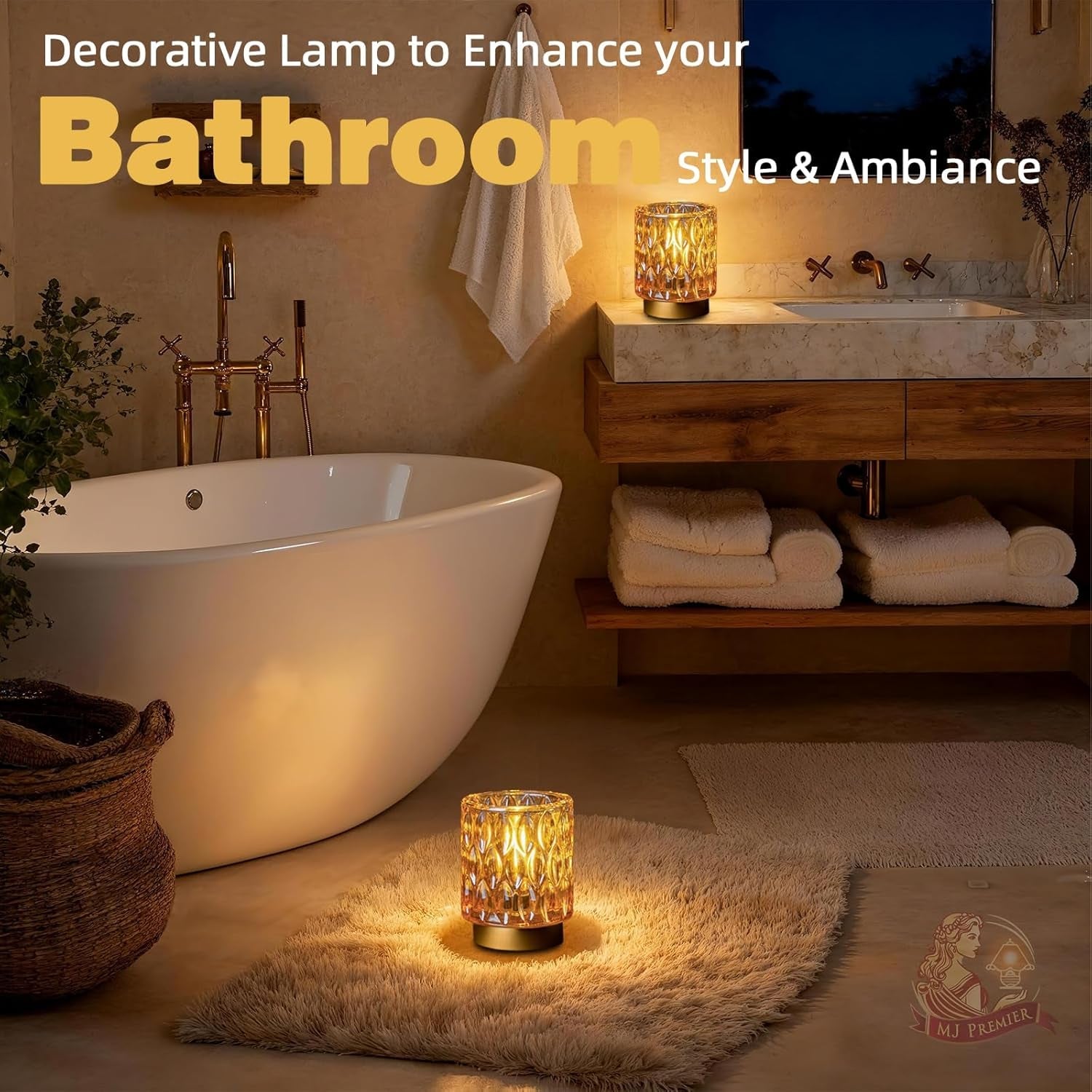 Rechargeable Amber Crystal Glass Tabletop Lamp Timer