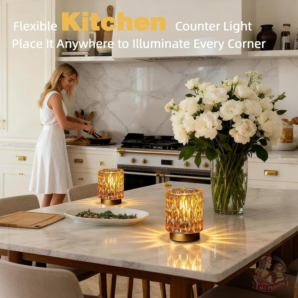 Rechargeable Amber Crystal Glass Tabletop Lamp Timer