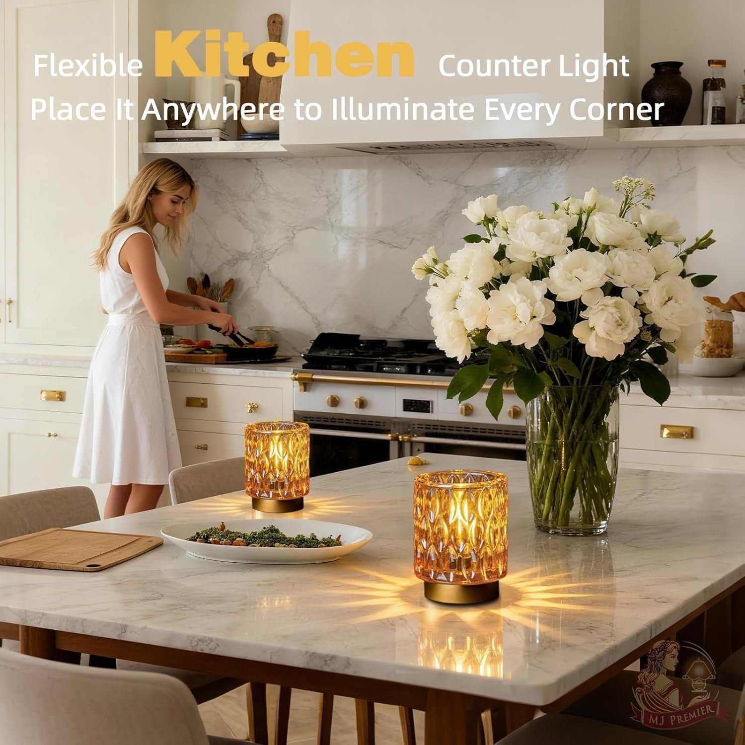 Rechargeable Amber Crystal Glass Tabletop Lamp Timer