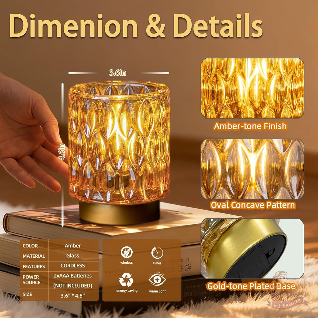 Rechargeable Amber Crystal Glass Tabletop Lamp Timer